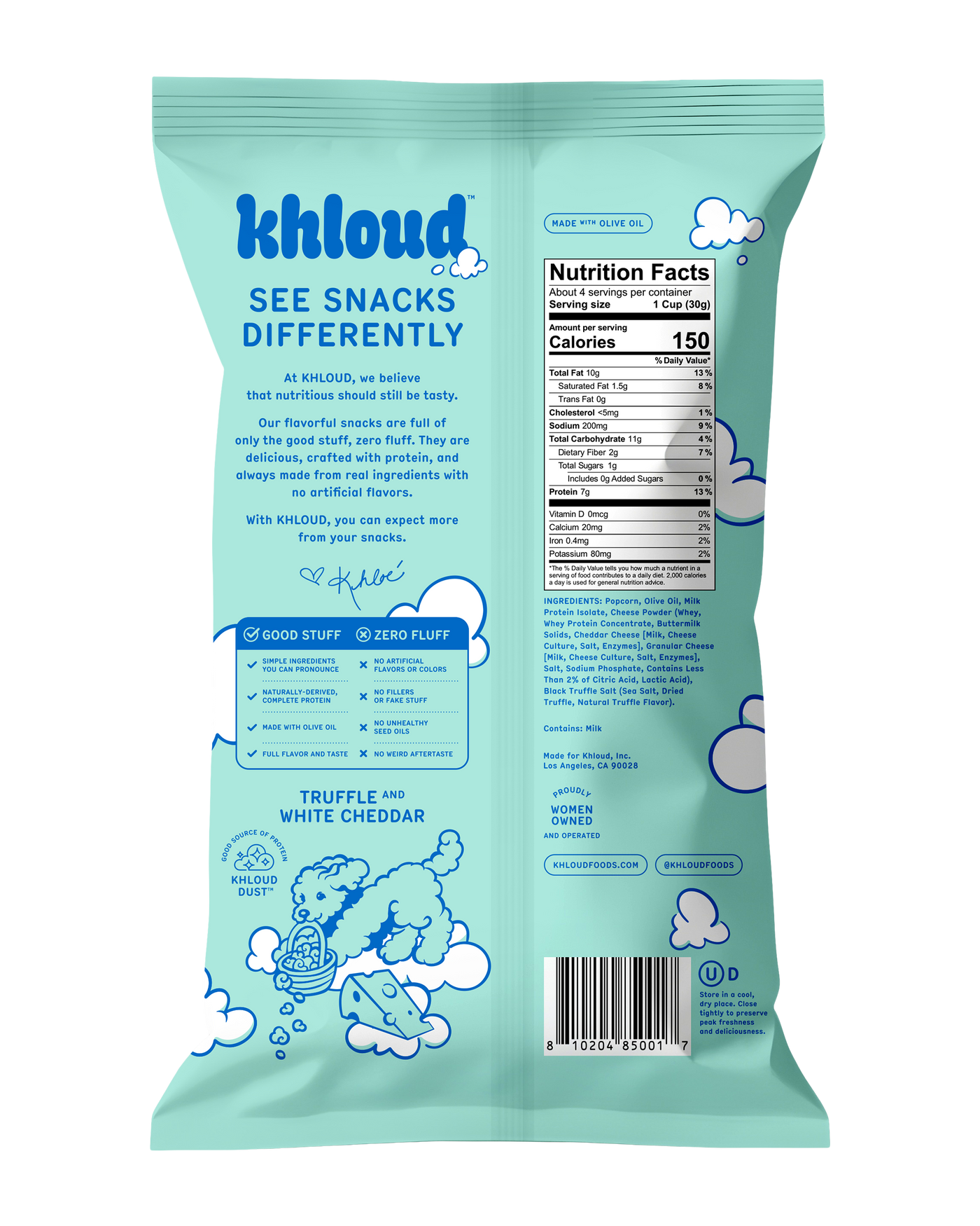 KHLOUD TRUFFLE AND WHITE CHEDDAR PROTEIN POPCORN
