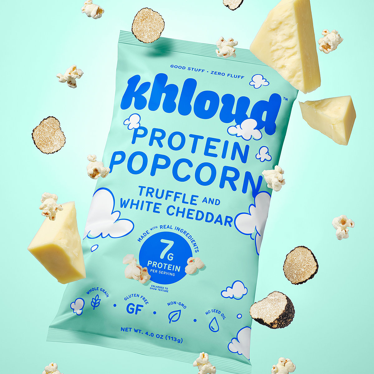 KHLOUD TRUFFLE AND WHITE CHEDDAR PROTEIN POPCORN